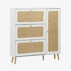 Scarpiera con decoro in legno e canna, 3 ante
