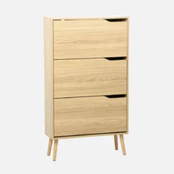 Scarpiera con decoro in legno, 3 ante