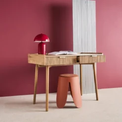 sweeek Scrivania effetto legno di mango scanalato 2 cassetti