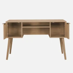 sweeek Scrivania effetto legno e cannage 2 cassetti