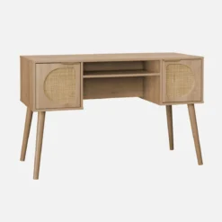 sweeek Scrivania effetto legno e cannage 2 cassetti
