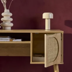sweeek Scrivania effetto legno e cannage 2 cassetti