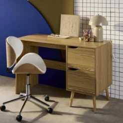 sweeek Scrivania effetto noce a 2 cassetti