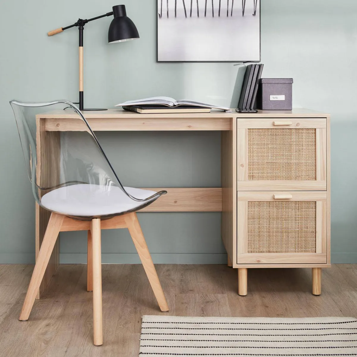 sweeek Scrivania in canna e legno 2 cassetti