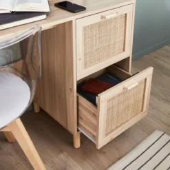 sweeek Scrivania in canna e legno 2 cassetti