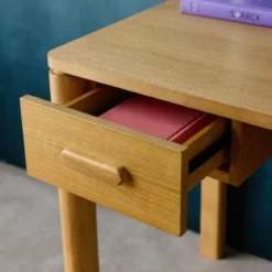 Scrivania in legno di caucciù impiallacciatura di quercia, 1 cassetto