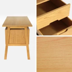 sweeek Scrivania in legno di hevea e impiallacciatura di quercia con 2 cassetti