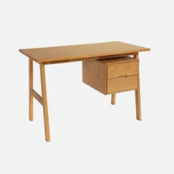 sweeek Scrivania in legno di hevea e impiallacciatura di quercia con 2 cassetti