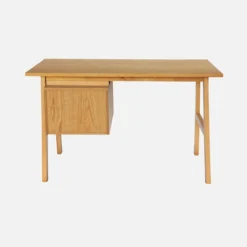 sweeek Scrivania in legno di hevea e impiallacciatura di quercia con 2 cassetti