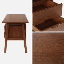 sweeek Scrivania in legno di hevea e impiallacciatura di quercia con 2 cassetti