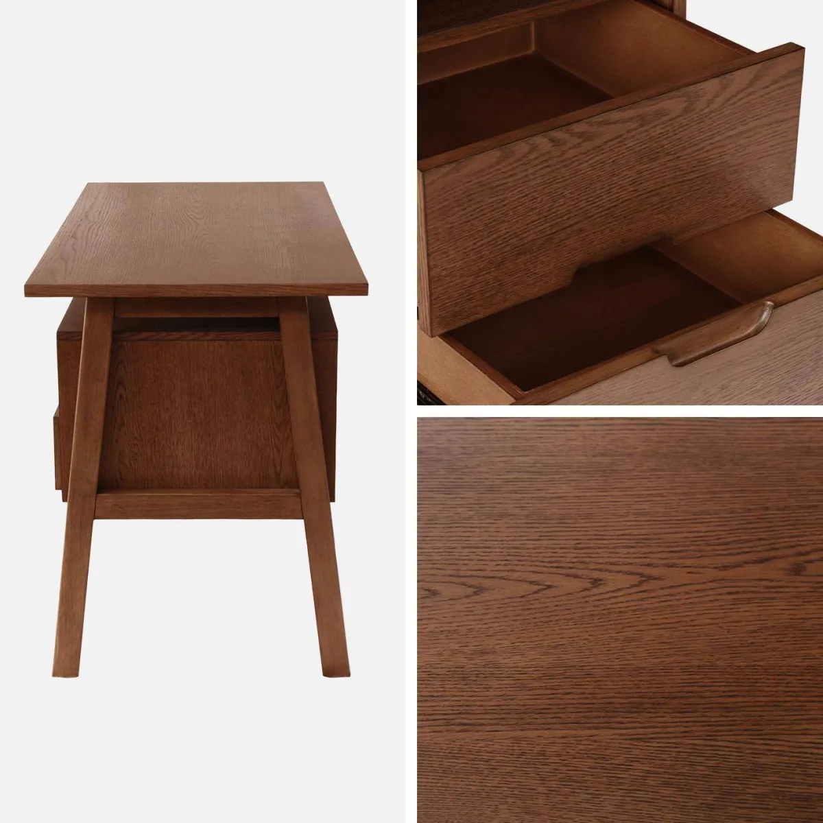 sweeek Scrivania in legno di hevea e impiallacciatura di quercia con 2 cassetti