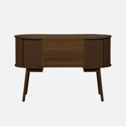 sweeek Scrivania ovale con effetto legno scanalato e due vani portaoggetti, 120cm