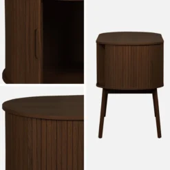 sweeek Scrivania ovale con effetto legno scanalato e due vani portaoggetti, 120cm