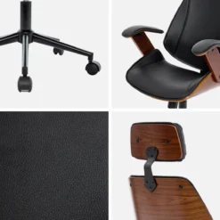 sweeek Sedia da ufficio con rotelle, effetto legno curvato e similpelle