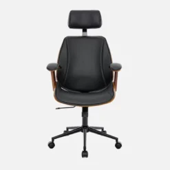 sweeek Sedia da ufficio con rotelle, effetto legno curvato e similpelle