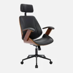 sweeek Sedia da ufficio con rotelle, effetto legno curvato e similpelle