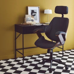 sweeek Sedia da ufficio con rotelle, effetto legno curvato e similpelle