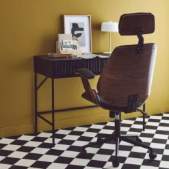 sweeek Sedia da ufficio con rotelle, effetto legno curvato e similpelle