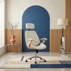Sedia da ufficio con rotelle, effetto legno curvato e similpelle