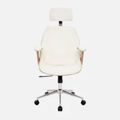 Sedia da ufficio con rotelle, effetto legno curvato e similpelle