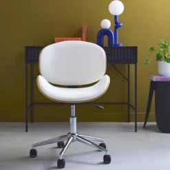 sweeek Sedia da ufficio con rotelle, effetto legno curvato e similpelle