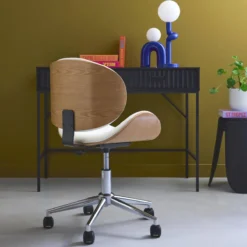sweeek Sedia da ufficio con rotelle, effetto legno curvato e similpelle
