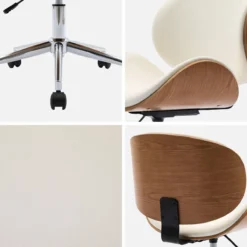 sweeek Sedia da ufficio con rotelle, effetto legno curvato e similpelle