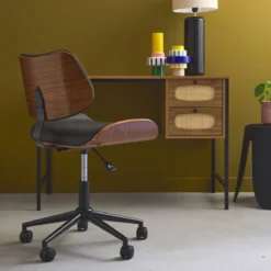 sweeek Sedia da ufficio con rotelle, effetto legno curvato e similpelle