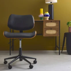 sweeek Sedia da ufficio con rotelle, effetto legno curvato e similpelle