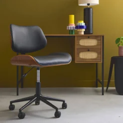 sweeek Sedia da ufficio con rotelle, effetto legno curvato e similpelle