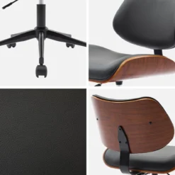 sweeek Sedia da ufficio con rotelle, effetto legno curvato e similpelle