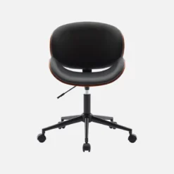 Sedia da ufficio con rotelle, effetto legno curvato e similpelle