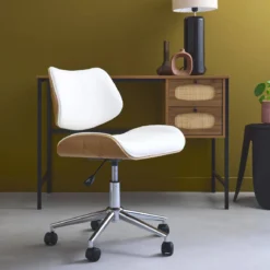 Sedia da ufficio con rotelle, effetto legno curvato e similpelle