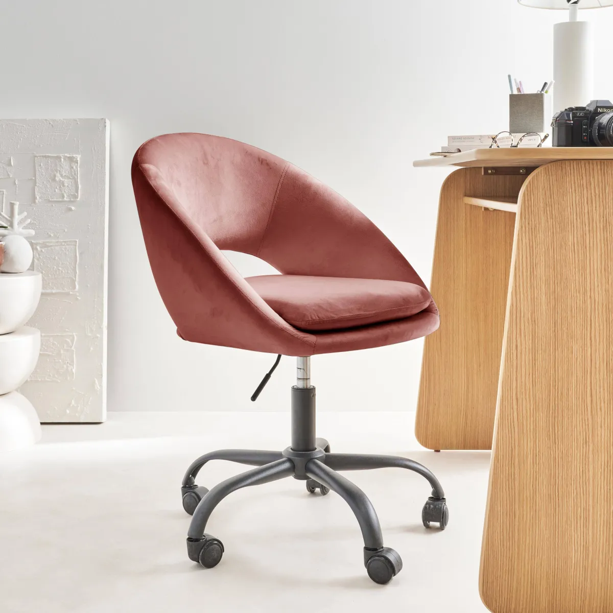 sweeek Sedia da ufficio con rotelle in velluto