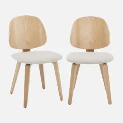 Sedia in legno curvato e bouclé, set di 2