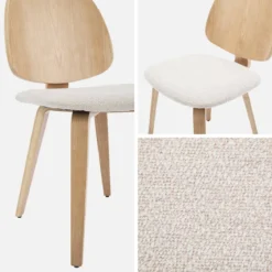 Sedia in legno curvato e bouclé, set di 2