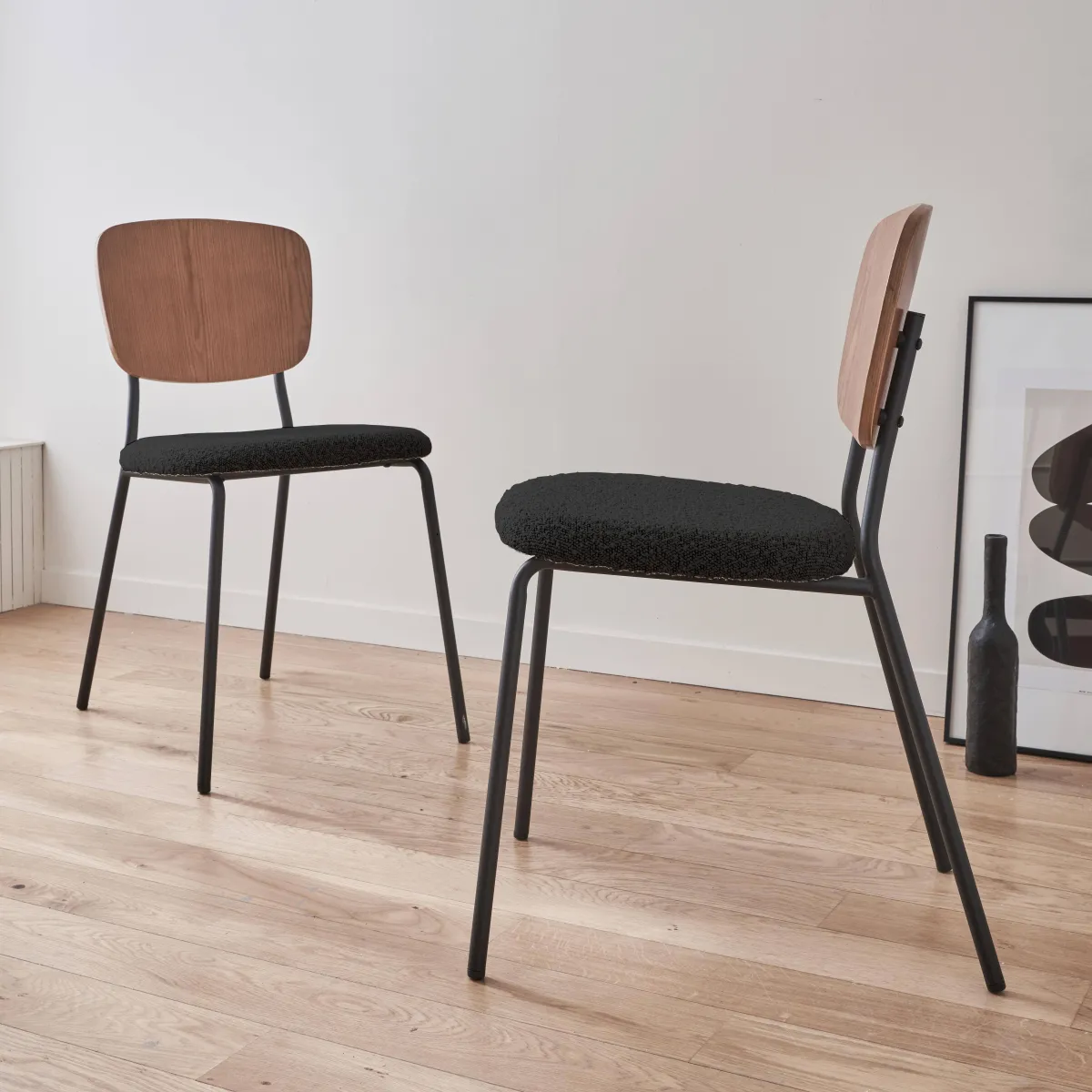 sweeek Sedie bouclé struttura in legno con gambe in metallo, set 2
