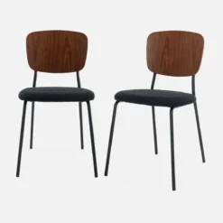 sweeek Sedie bouclé struttura in legno con gambe in metallo, set 2