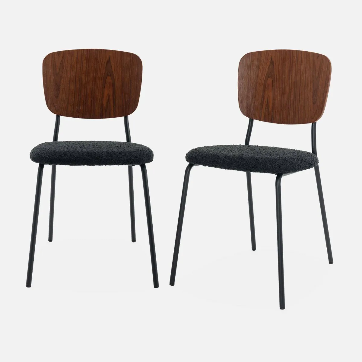 sweeek Sedie bouclé struttura in legno con gambe in metallo, set 2
