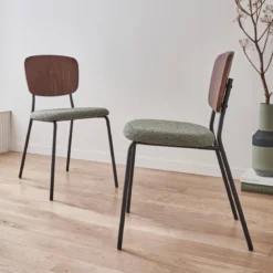 Sedie bouclé struttura in legno con gambe in metallo, set 2