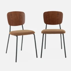 Sedie bouclé struttura in legno con gambe in metallo, set 2