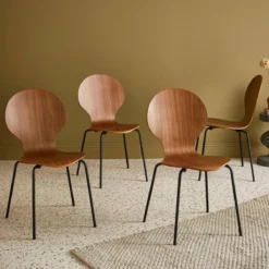 sweeek Sedie da pranzo in legno con gambe in acciaio, set di 4
