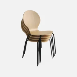 Sedie da pranzo in legno con gambe in acciaio, set di 4