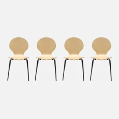 Sedie da pranzo in legno con gambe in acciaio, set di 4