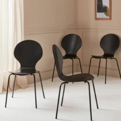 Sedie da pranzo in legno con gambe in acciaio, set di 4