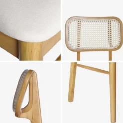 sweeek Sedie in legno di hevea, canna e tessuto, set di 2
