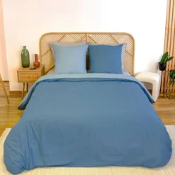 sweeek Set biancheria da letto cotone blu, 2 posti