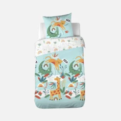 sweeek Set biancheria da letto cotone reversibile stampato savana / arcobaleno, 140 cm