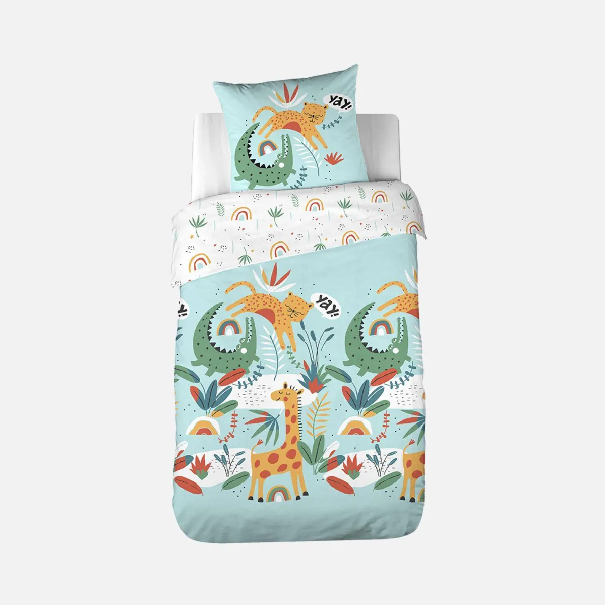 sweeek Set biancheria da letto cotone reversibile stampato savana / arcobaleno, 140 cm
