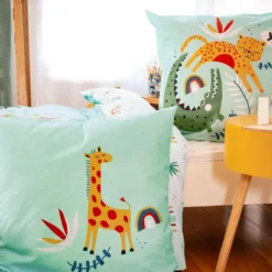 sweeek Set biancheria da letto cotone reversibile stampato savana / arcobaleno, 140 cm